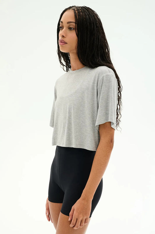 DJUNA OVERSIZED CROP JERSEY TEE - HEATHER GREY