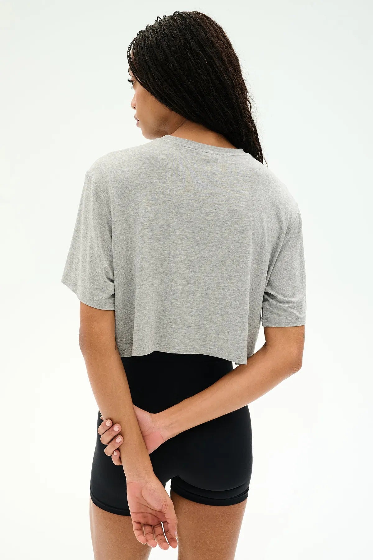 DJUNA OVERSIZED CROP JERSEY TEE - HEATHER GREY
