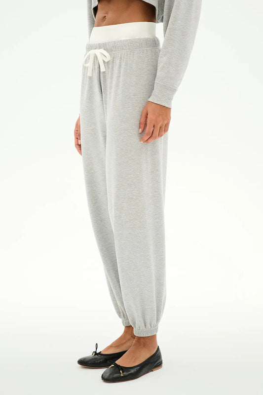 ANDIE DUAL WAIST SWEATPANT - HEATHER GREY/WHITE