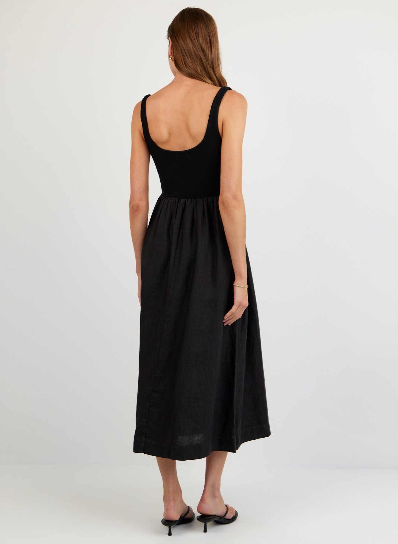 SLEEVELESS KNIT COMBO DRESS - BLACK