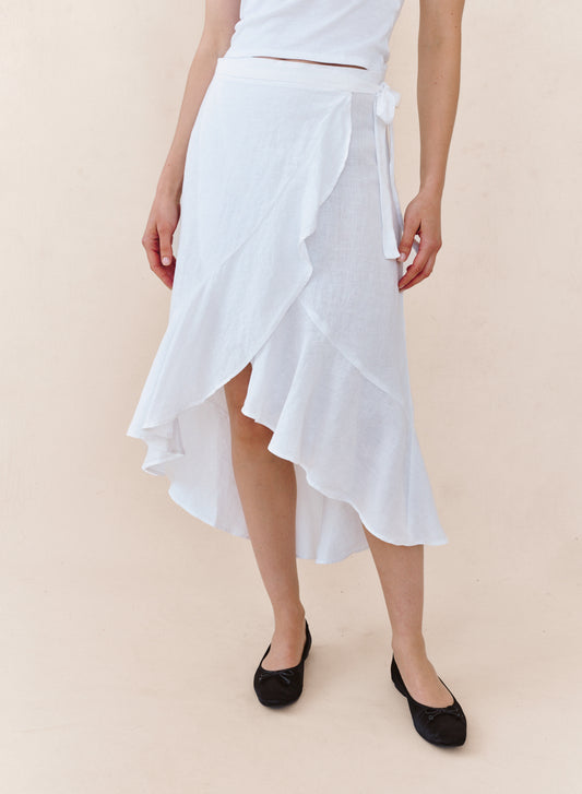 RUFFLE WRAP SKIRT - WHITE