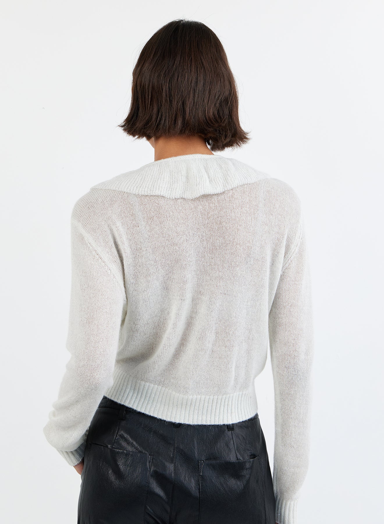 V-NECK RUFFLE CARDIGAN - ICY WHITE