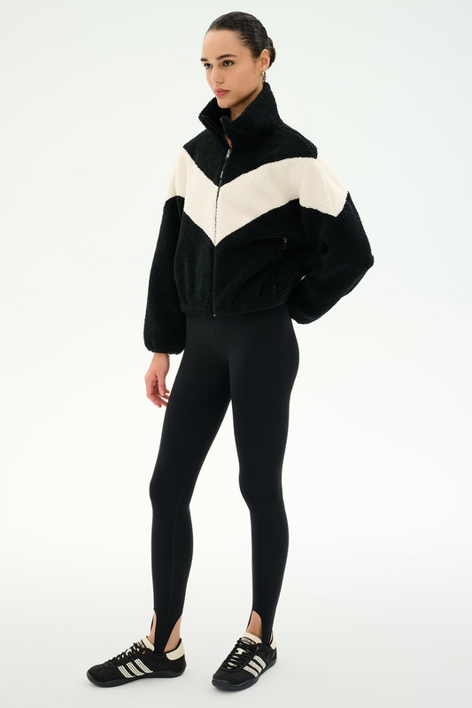 LOTTIE CHEVRON SHERPA FULL ZIP JACKET - BLACK/CREME