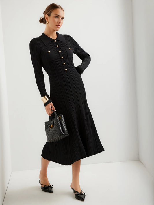 ELLIE RIBBED SWEATER DRESS - BLACK