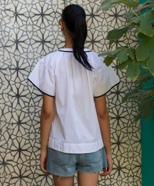 CLEMATIS TOP - WHITE/NAVY