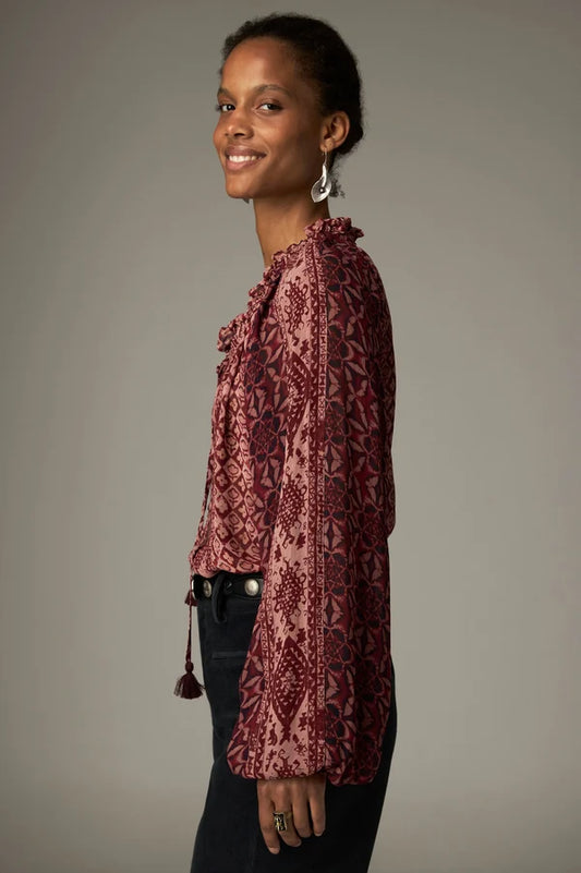 RED ROMBO-HANNAH BLOUSE - WINE