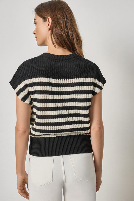 TEXTURED WEDGE SWEATER - JET BLACK STRIPE
