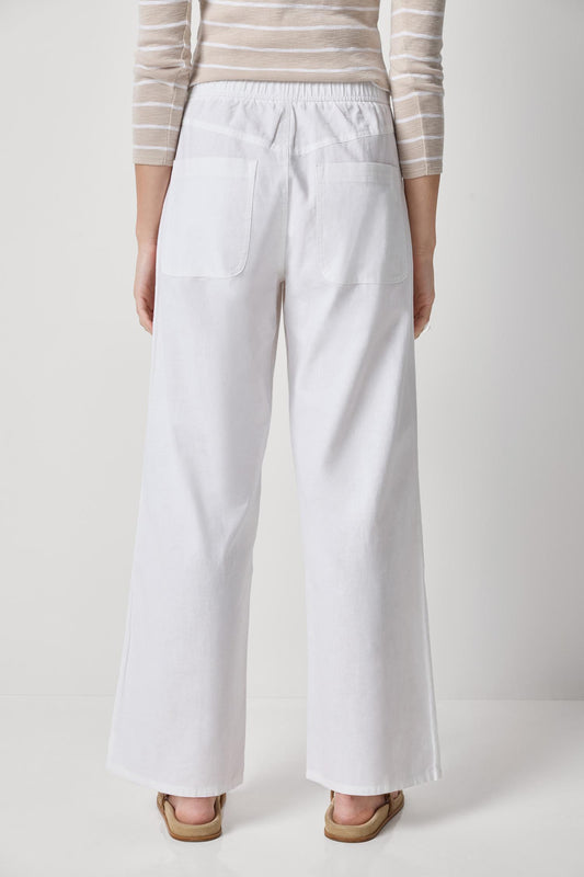LINEN BLEND STRAIGHT LEG PANT - WHITE