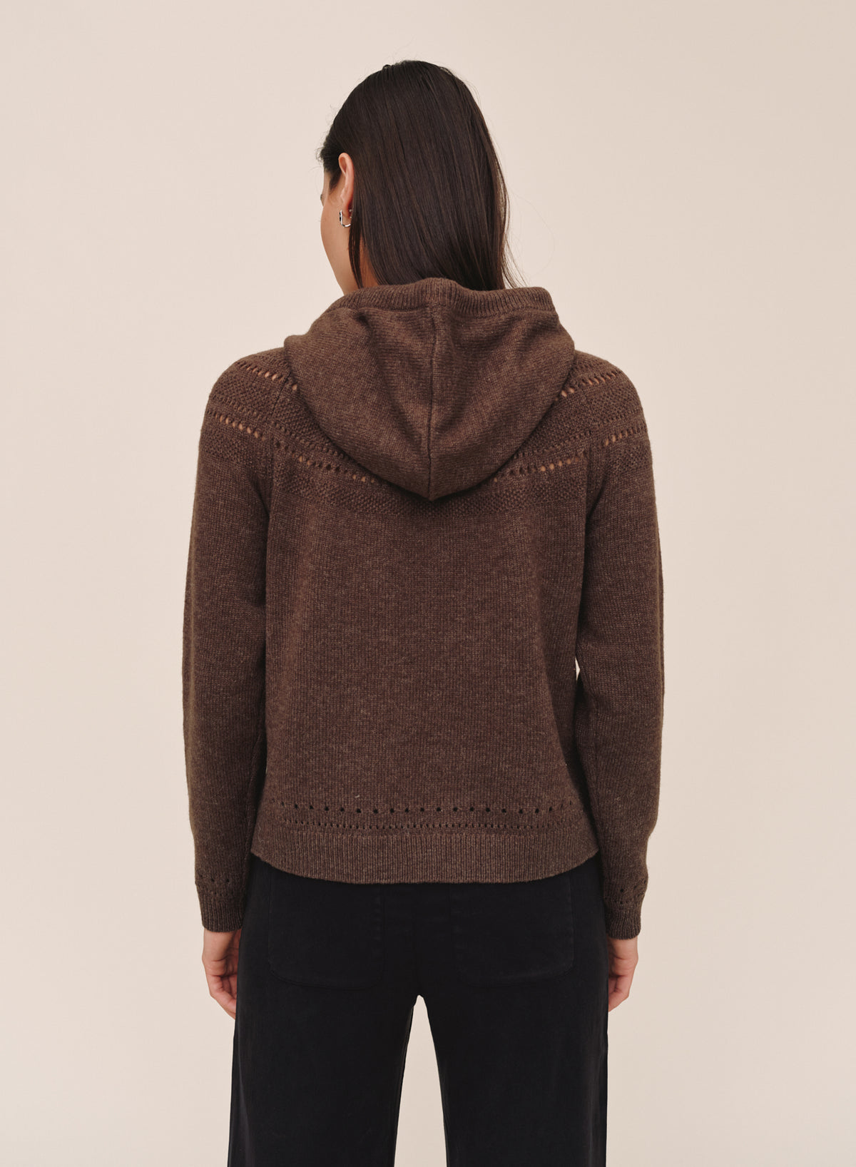 POINTELLE FAIRISLE HOODIE - HEATHER MOCHA