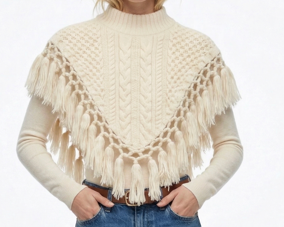 SHAWL COLLAR - IVORY FRINGE