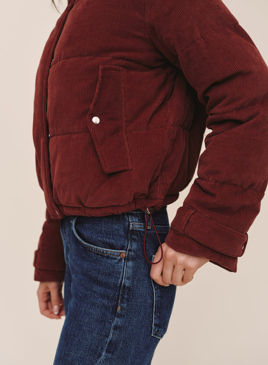 FUNNEL NECK PUFFER JACKET - MAHOGANY