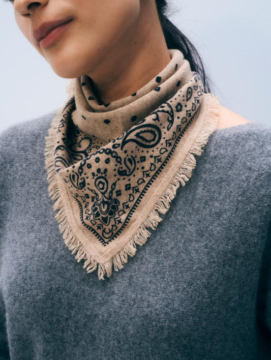 CASHMERE PRINTED BANDANA - TAUPE HEATHER COMBO