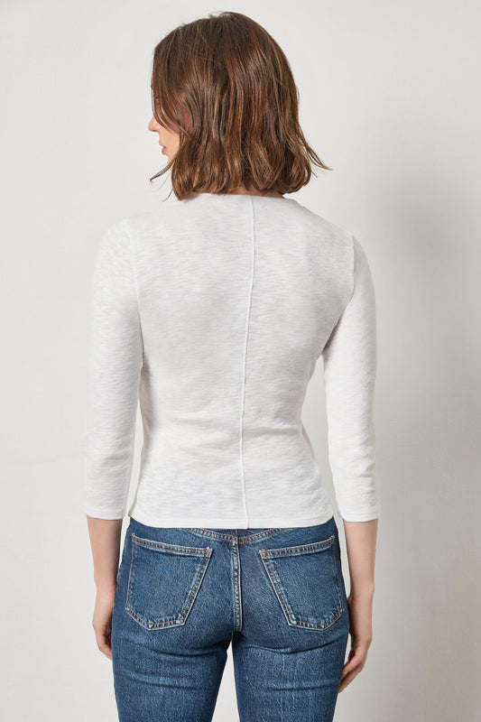 RIBBED SLUB 3/4 SLEEVE SURPLICE - WHITE