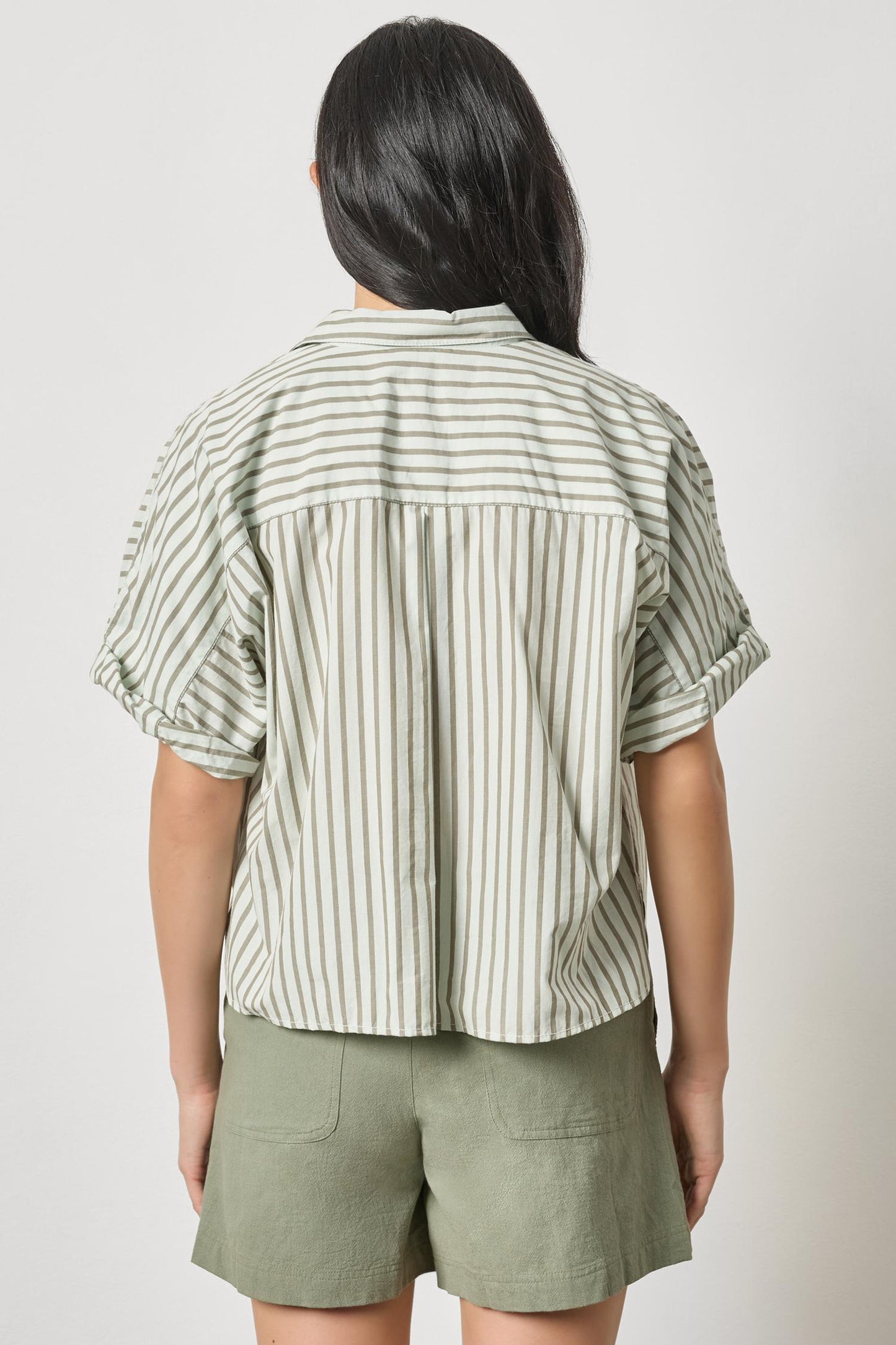 STRIPED OVERSIZED BUTTON DOWN DOLMAN - POOL STRIPE