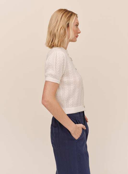 SHORT SLEEVE CARDIGAN - IVORY
