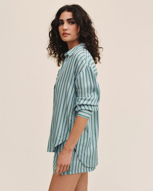 OVERSIZED BUTTON DOWN - EMERALD SURF STRIPE