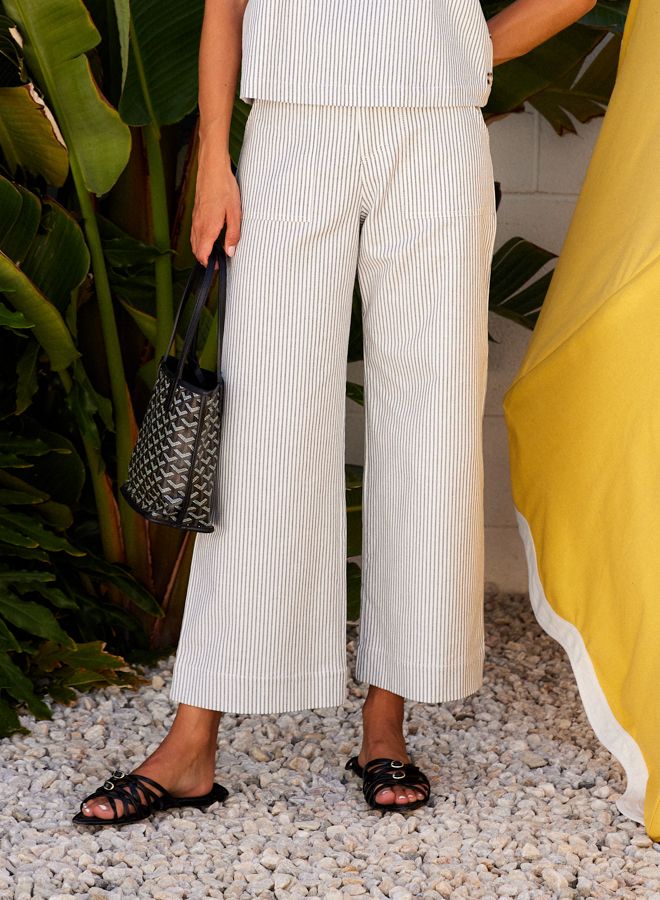 RYLEE CROP PANTS - CREAM W/ NAVY
