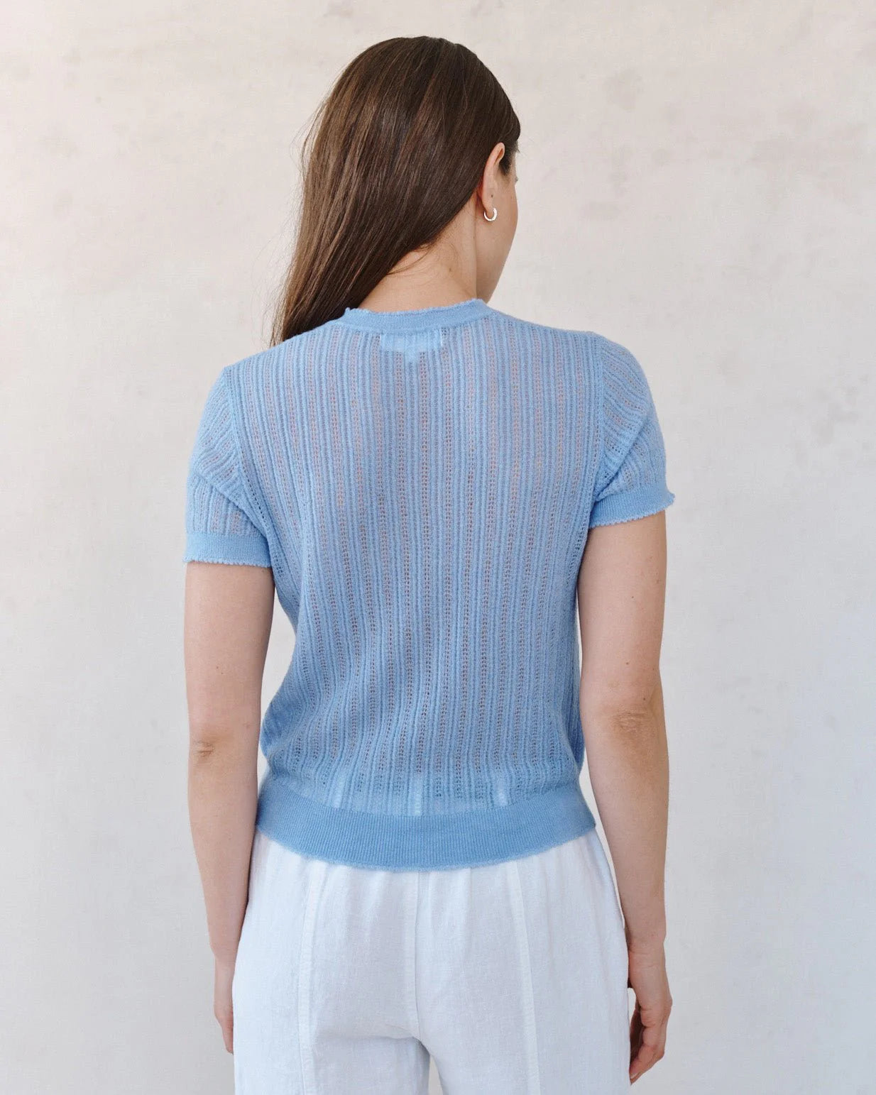 SHORT SLEEVE SWEATER TOP - SOFT BLUE