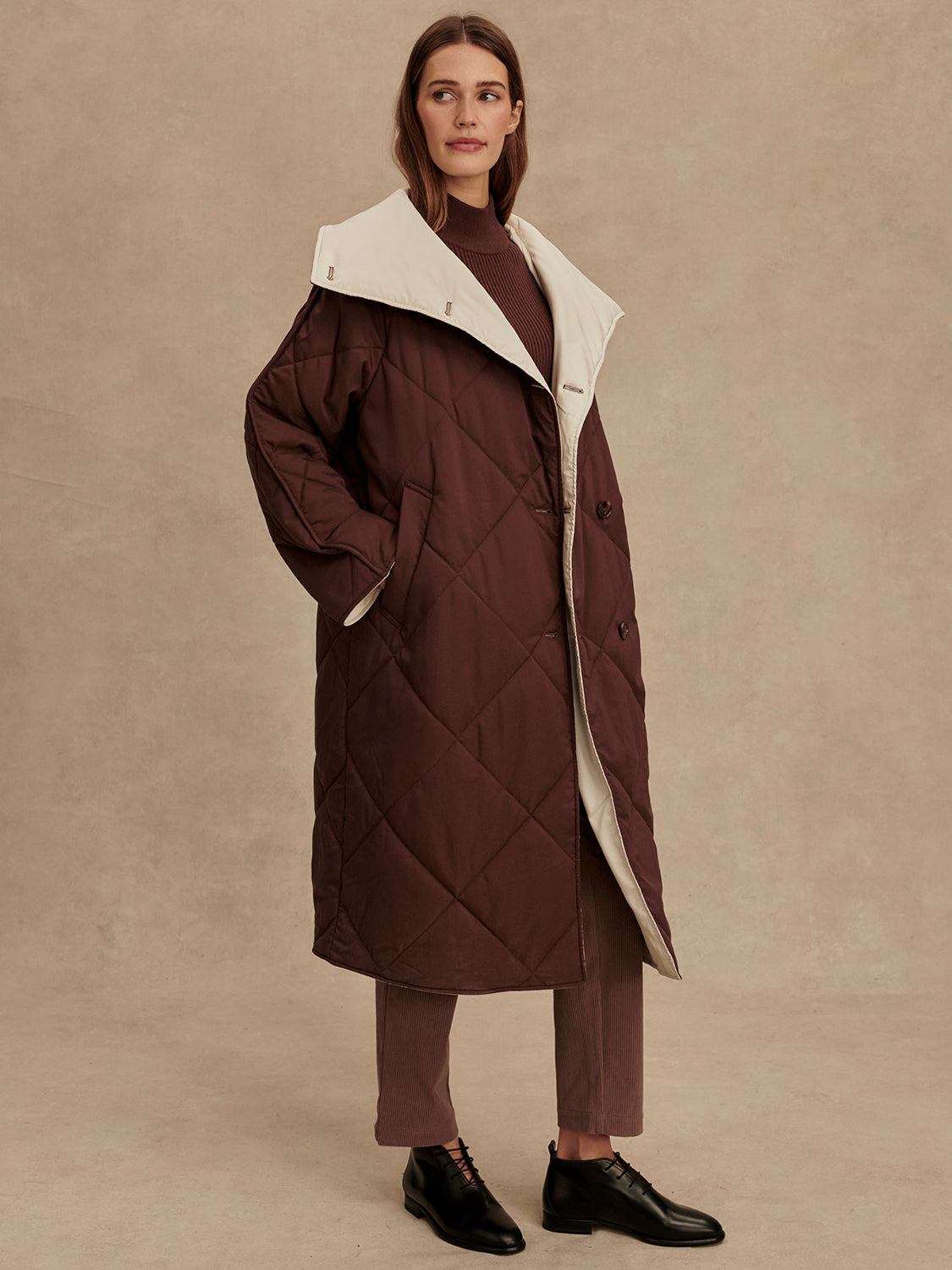 Annalise Reversible Wrap Coat - Deep Mahogany