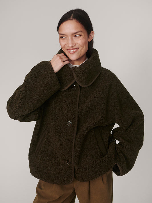 KELLAN SHORT BOXY JACKET - OLIVE BARK