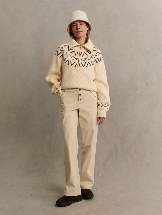 SIGRID FAIRISLE HALF ZIP KNIT - WHITECAP GREY