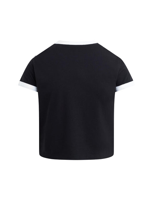 THE CROPPED FAVORITE DAUGHTER RINGER TEE - BLACK/OFF WHITE
