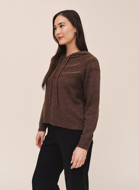 POINTELLE FAIRISLE HOODIE - HEATHER MOCHA