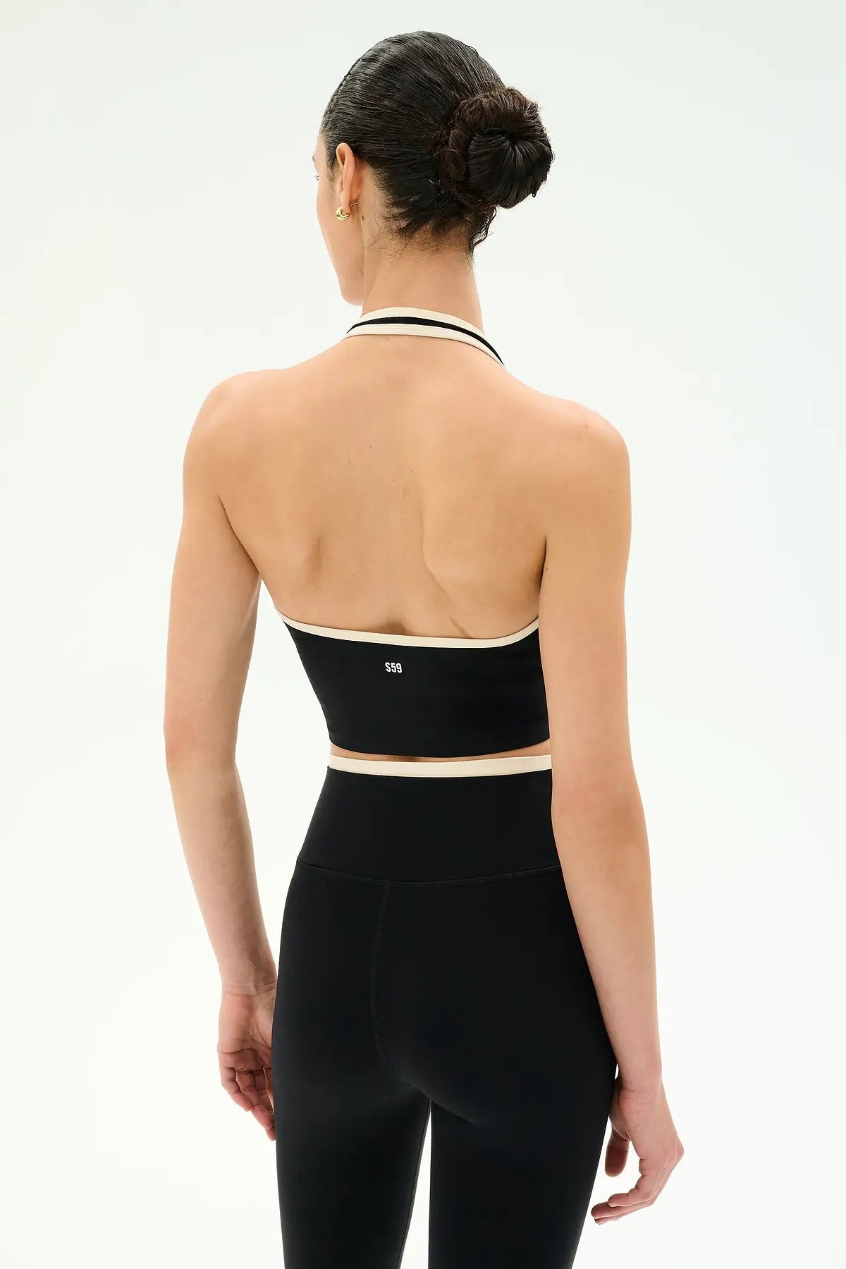 RORY AIRWEIGHT HALTER BRALETTE - BLACK/CREME