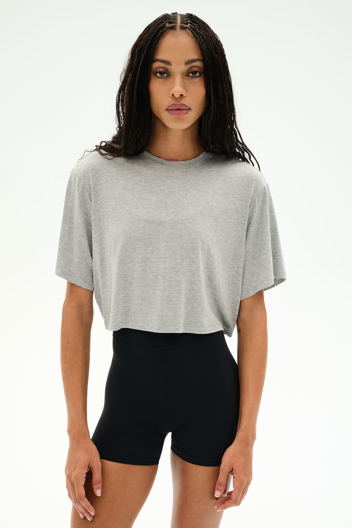 DJUNA OVERSIZED CROP JERSEY TEE - HEATHER GREY