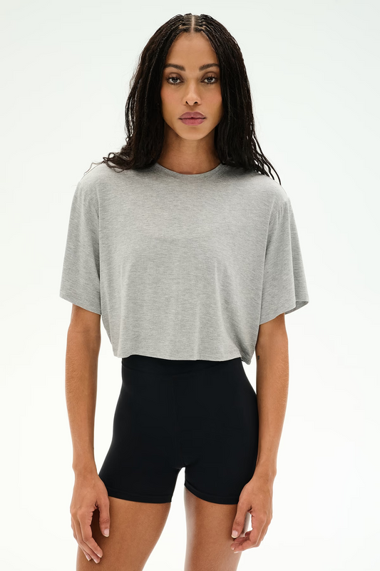 DJUNA OVERSIZED CROP JERSEY TEE - HEATHER GREY