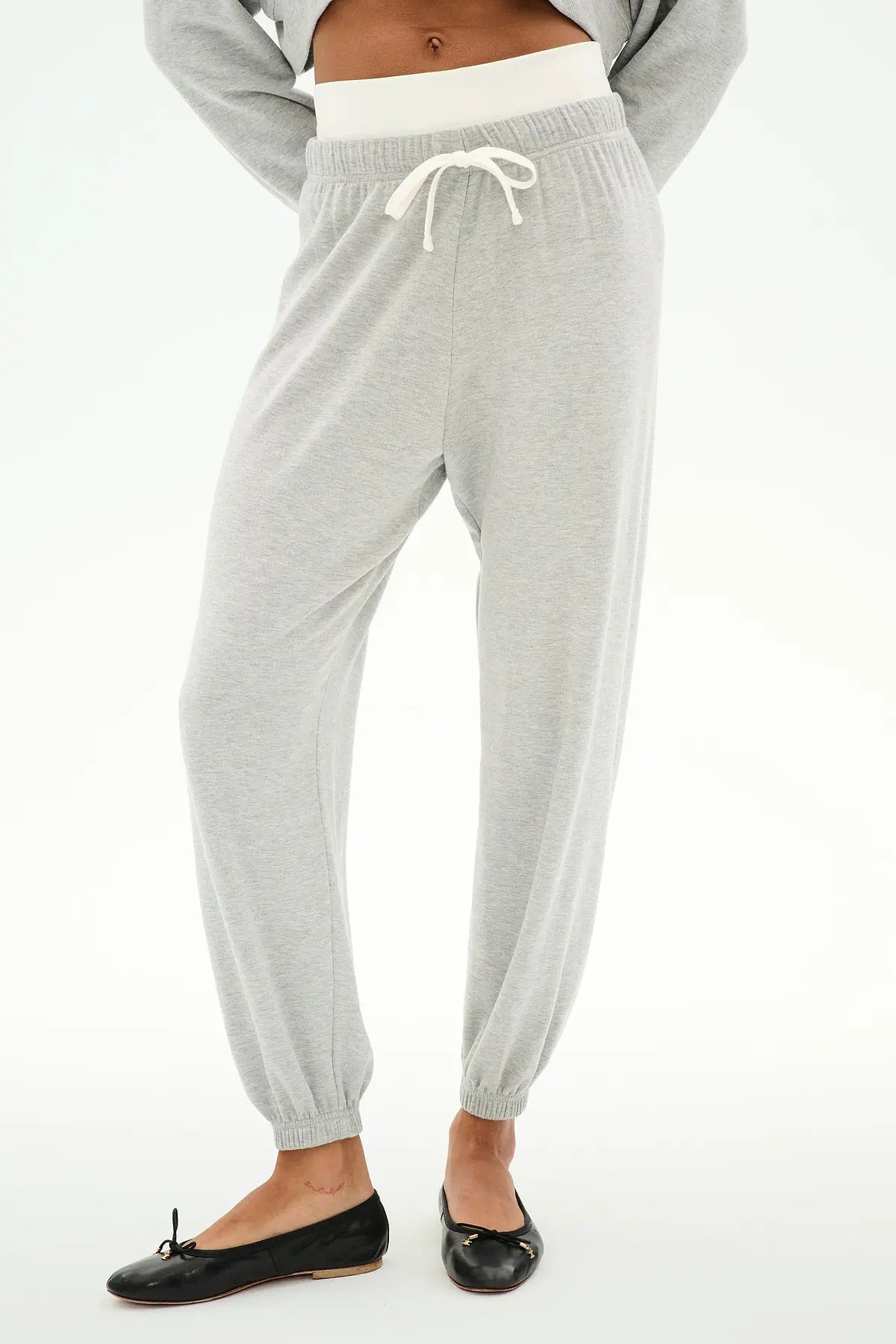 ANDIE DUAL WAIST SWEATPANT - HEATHER GREY/WHITE