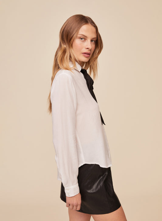 LONG SLEEVE SHIRT WITH NECK TIE - WHITE