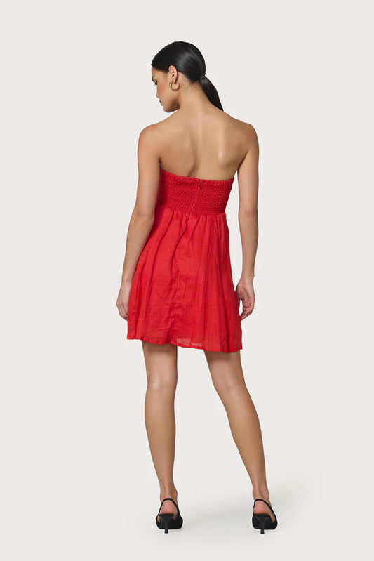 TALIA LINEN MINI DRESS - ROUGE
