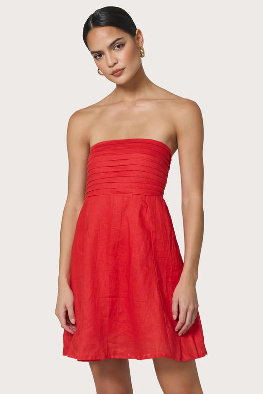 TALIA LINEN MINI DRESS - ROUGE