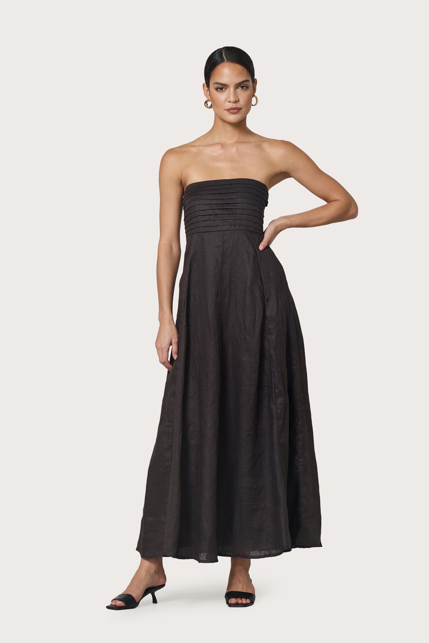 TALIA LINEN DRESS - COFFEE