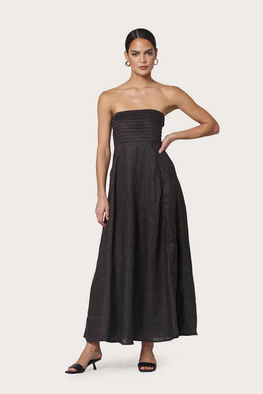 TALIA LINEN DRESS - COFFEE