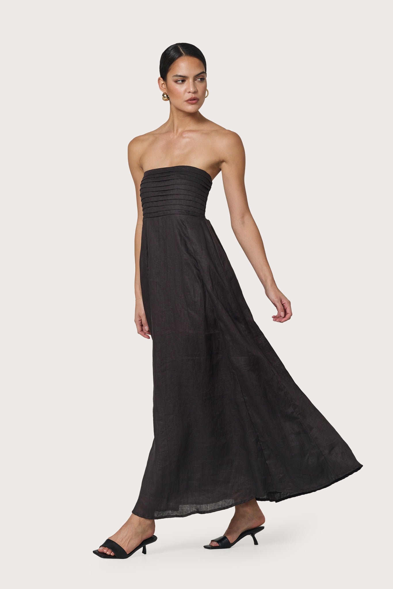 TALIA LINEN DRESS - COFFEE