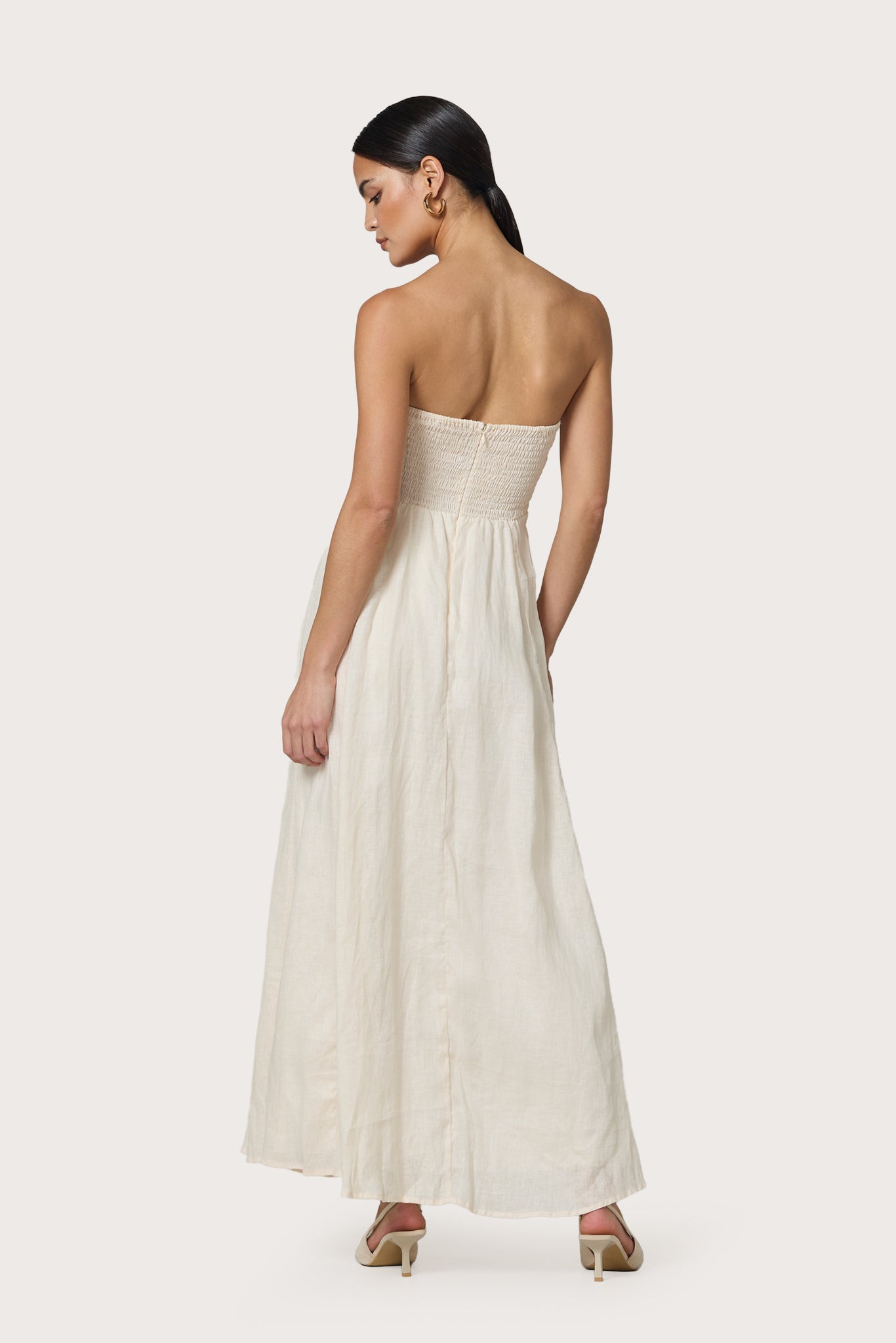 TALIA PINTUCK LINEN MAXI DRESS - IVORY