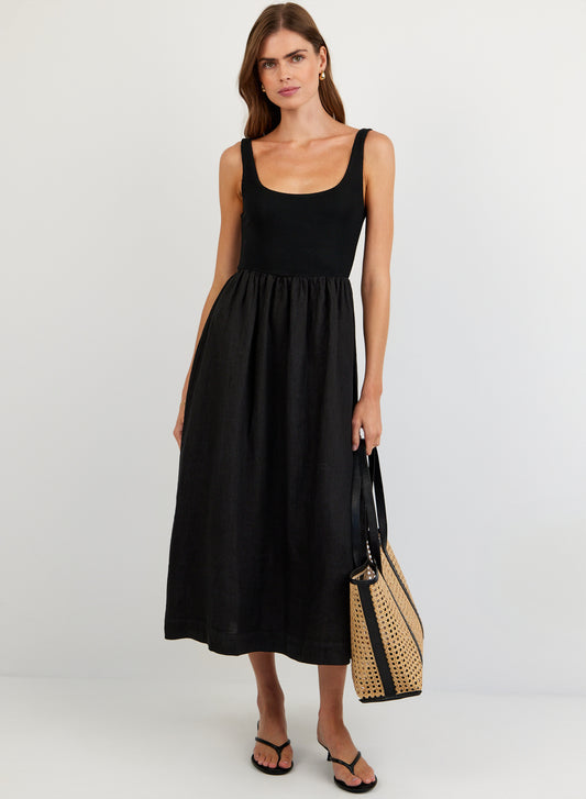 SLEEVELESS KNIT COMBO DRESS - BLACK