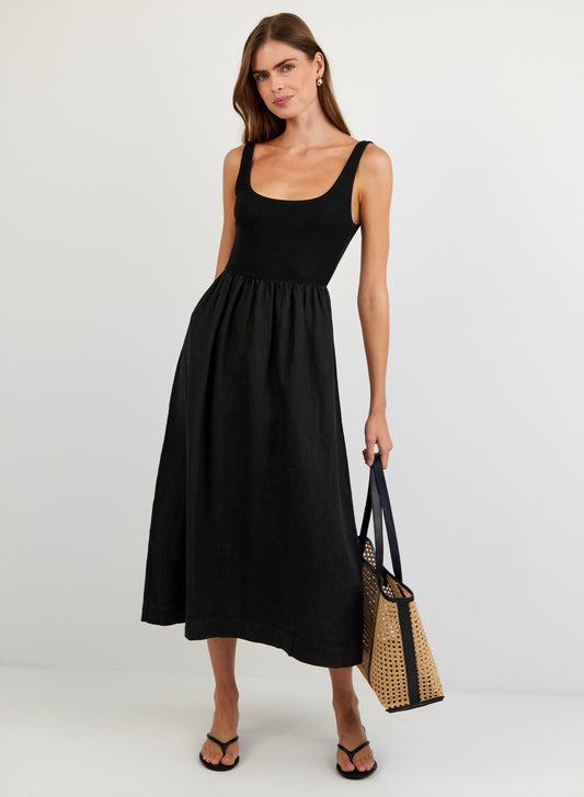 SLEEVELESS KNIT COMBO DRESS - BLACK