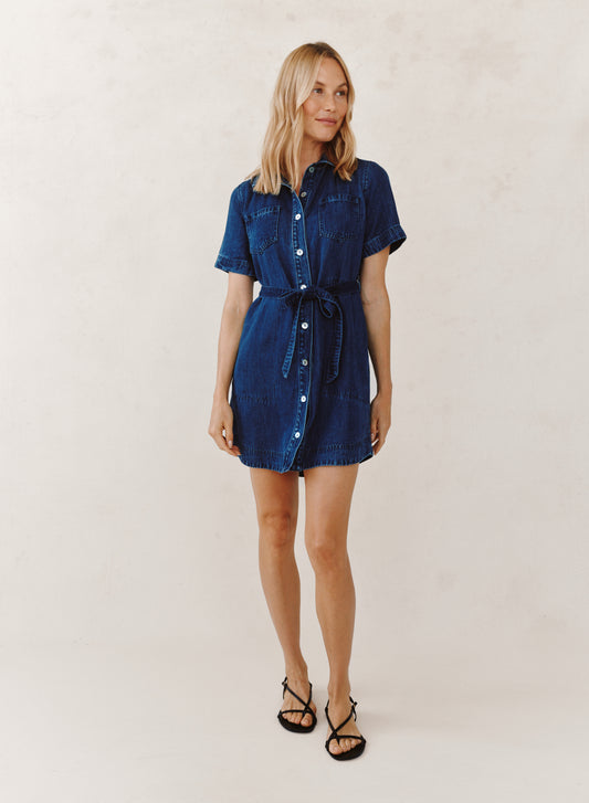 SHORT SLEEVE UTILITY SHIRT DRESS - HORIZON BLUE WASH
