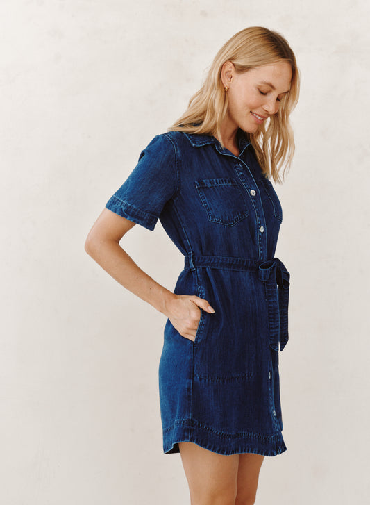 SHORT SLEEVE UTILITY SHIRT DRESS - HORIZON BLUE WASH