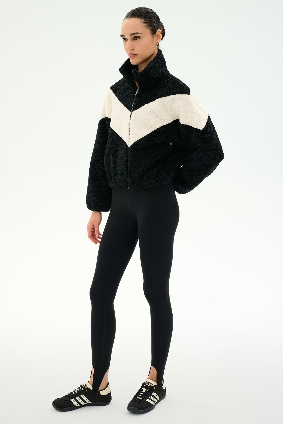 LOTTIE CHEVRON SHERPA FULL ZIP JACKET - BLACK/CREME