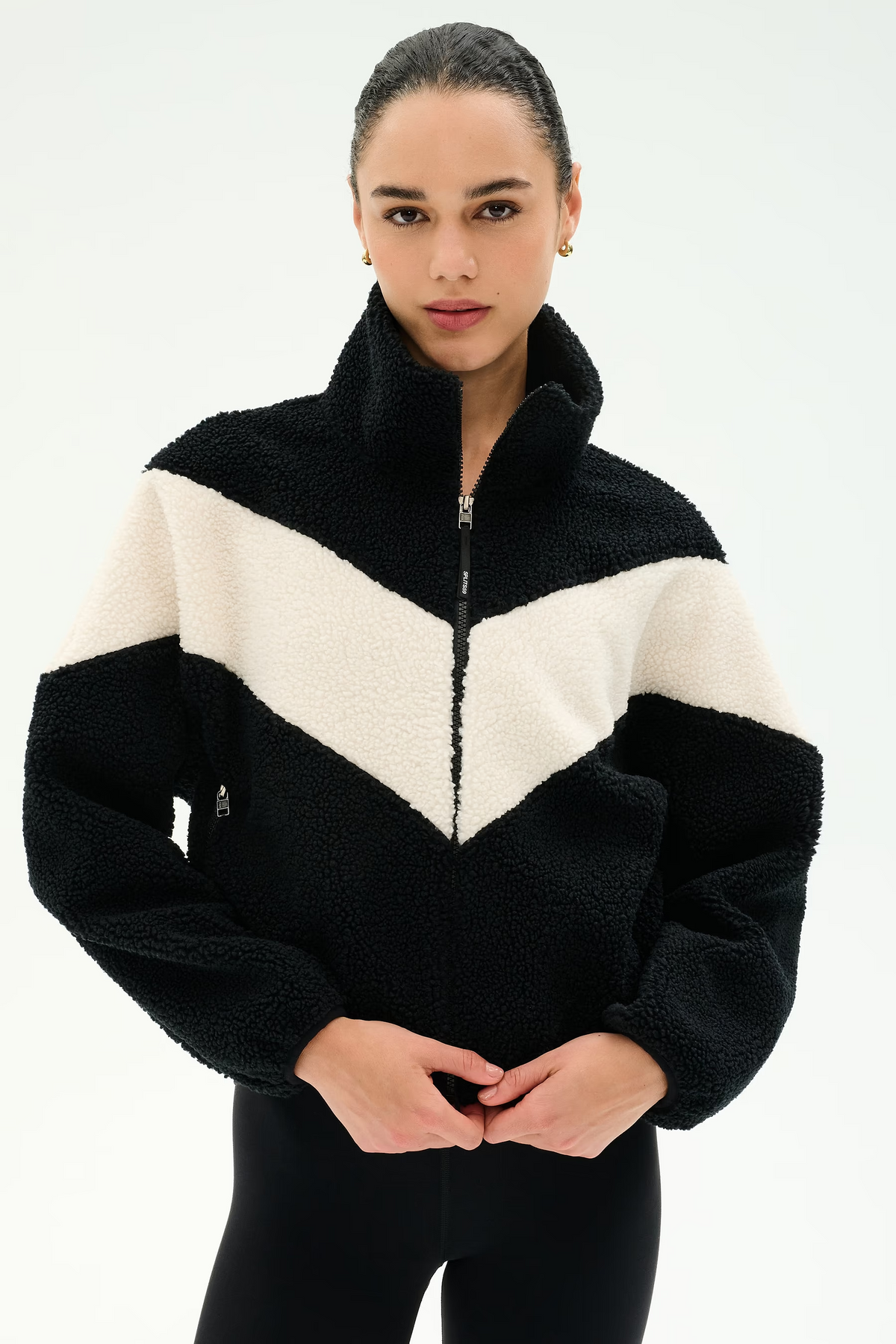 LOTTIE CHEVRON SHERPA FULL ZIP JACKET - BLACK/CREME