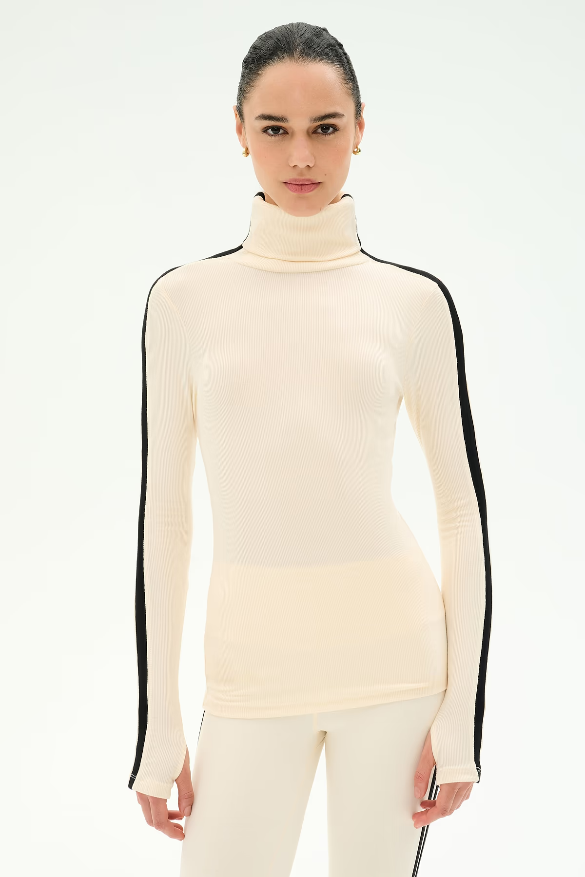 JACKSON RIB FULL LENGTH TURTLENECK - CREME/BLACK