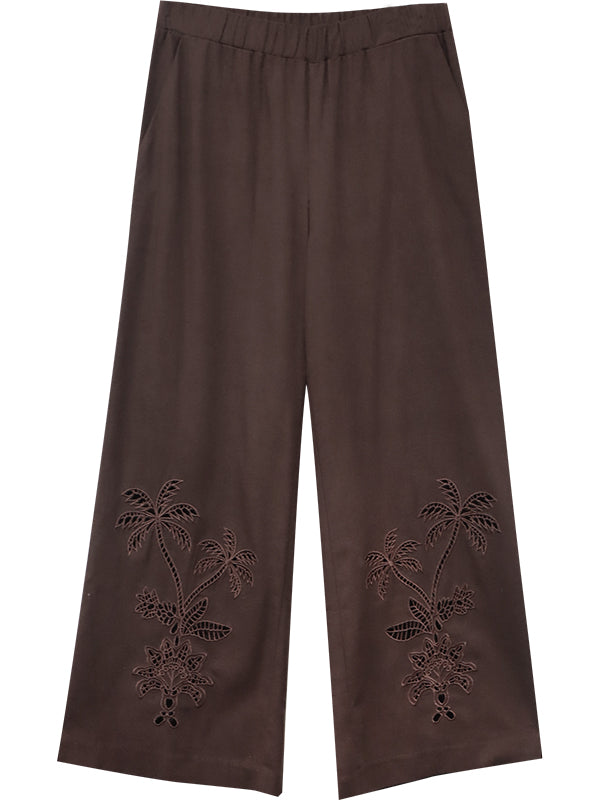 ZORA EMBROIDERED ANKLE PANTS - BROWN