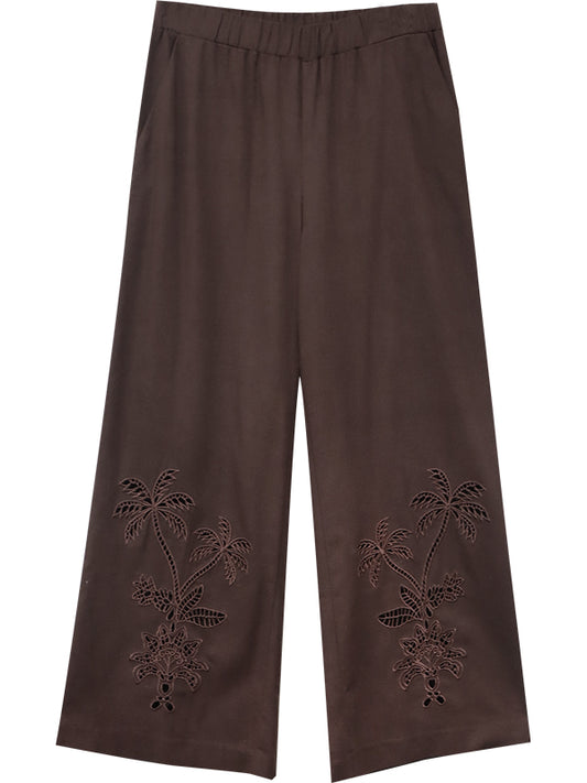 ZORA EMBROIDERED ANKLE PANTS - BROWN