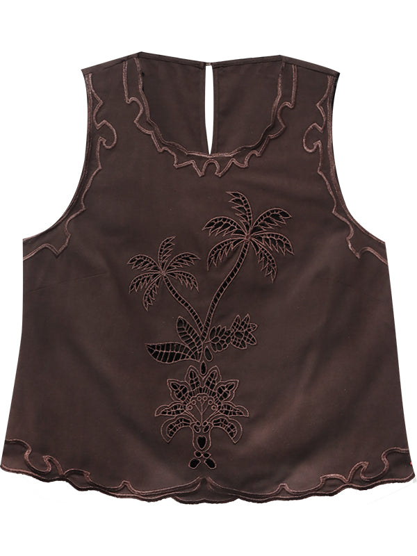 ELINA EMBROIDERED TOP - BROWN