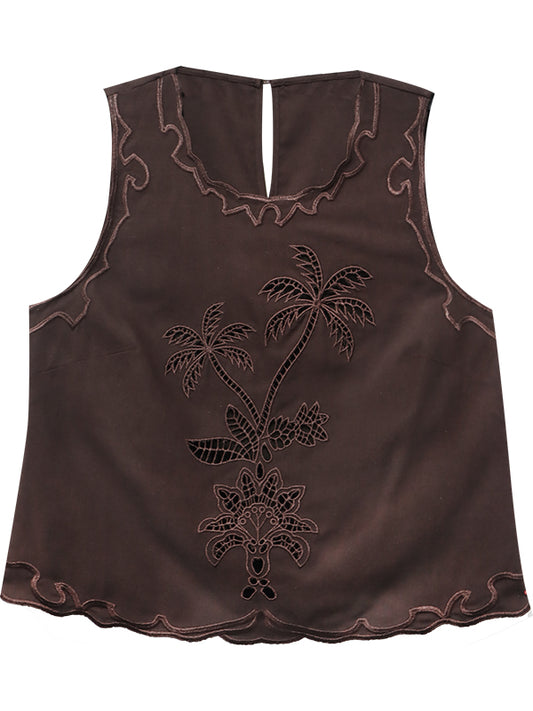 ELINA EMBROIDERED TOP - BROWN