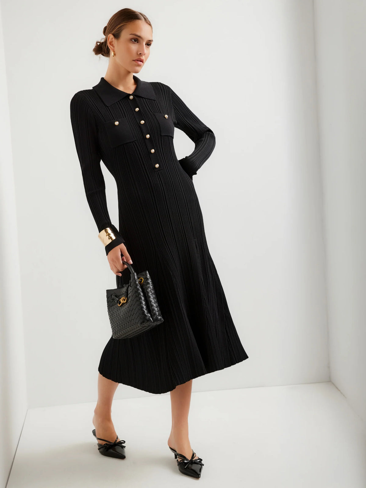ELLIE RIBBED SWEATER DRESS - BLACK
